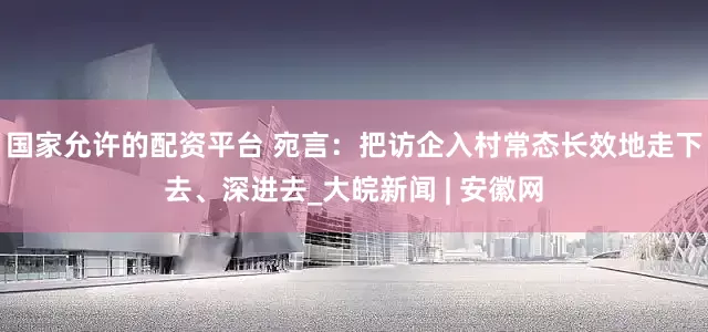 国家允许的配资平台 宛言：把访企入村常态长效地走下去、深进去_大皖新闻 | 安徽网
