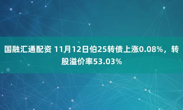 国融汇通配资 11月12日伯25转债上涨0.08%，转股溢价率53.03%